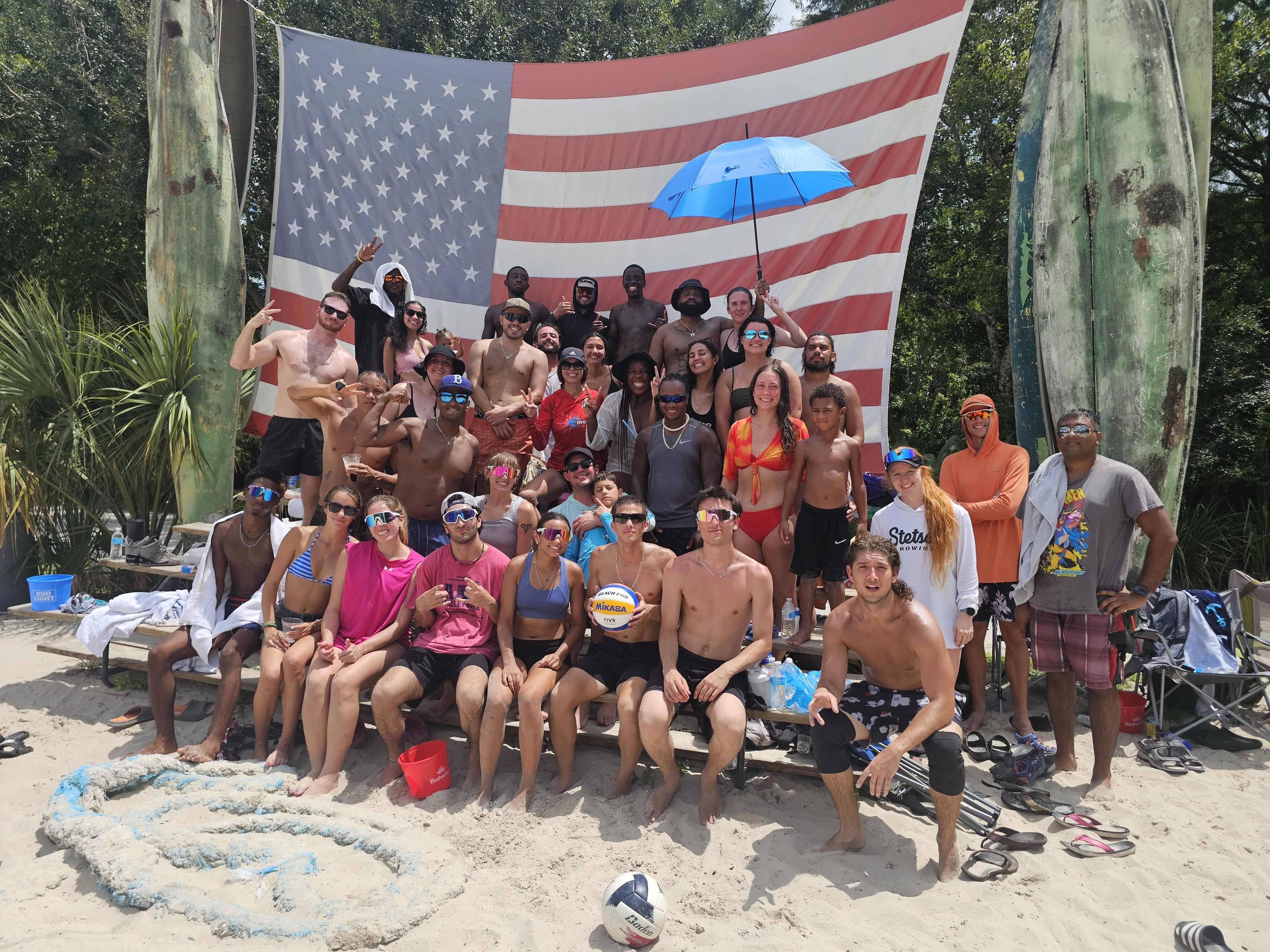 Volleyball event with teammates.